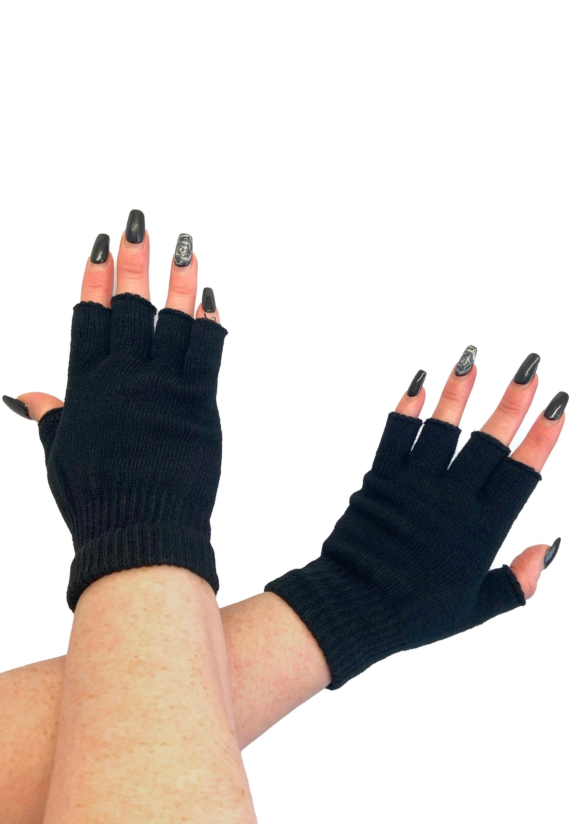 Pamela Mann - Knitted Fingerless Black - Gloves | Neutral-Image