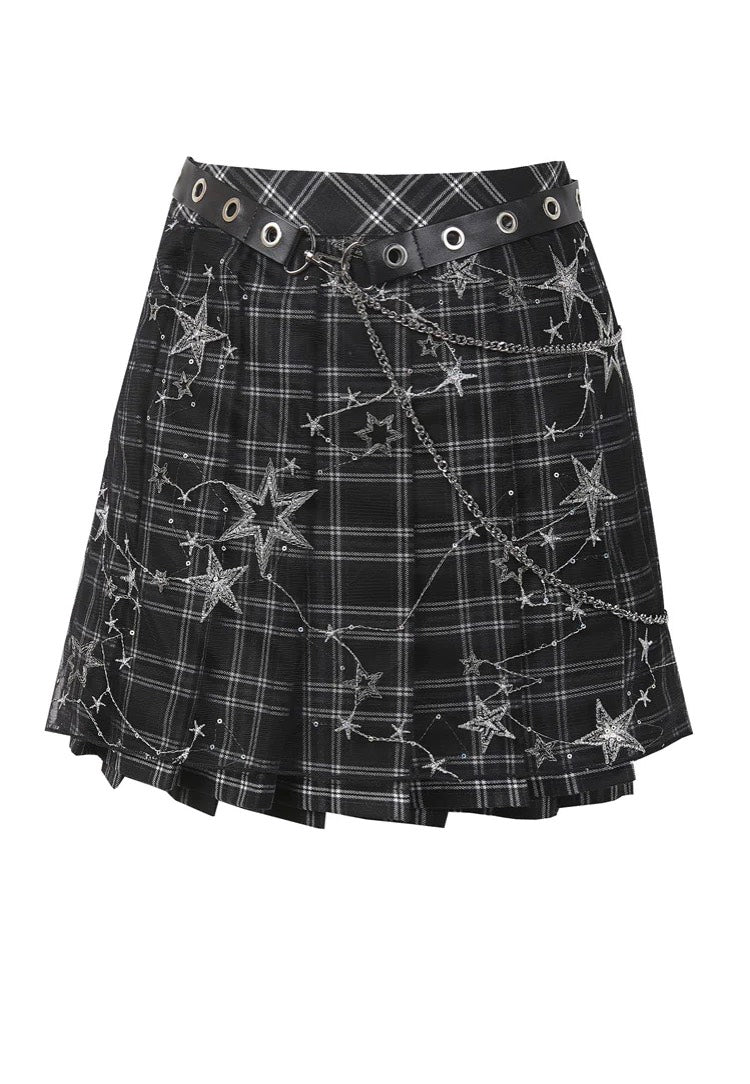 Dark In Love - Pleated Grid Star Mesh Chain - Skirt | Women-Image