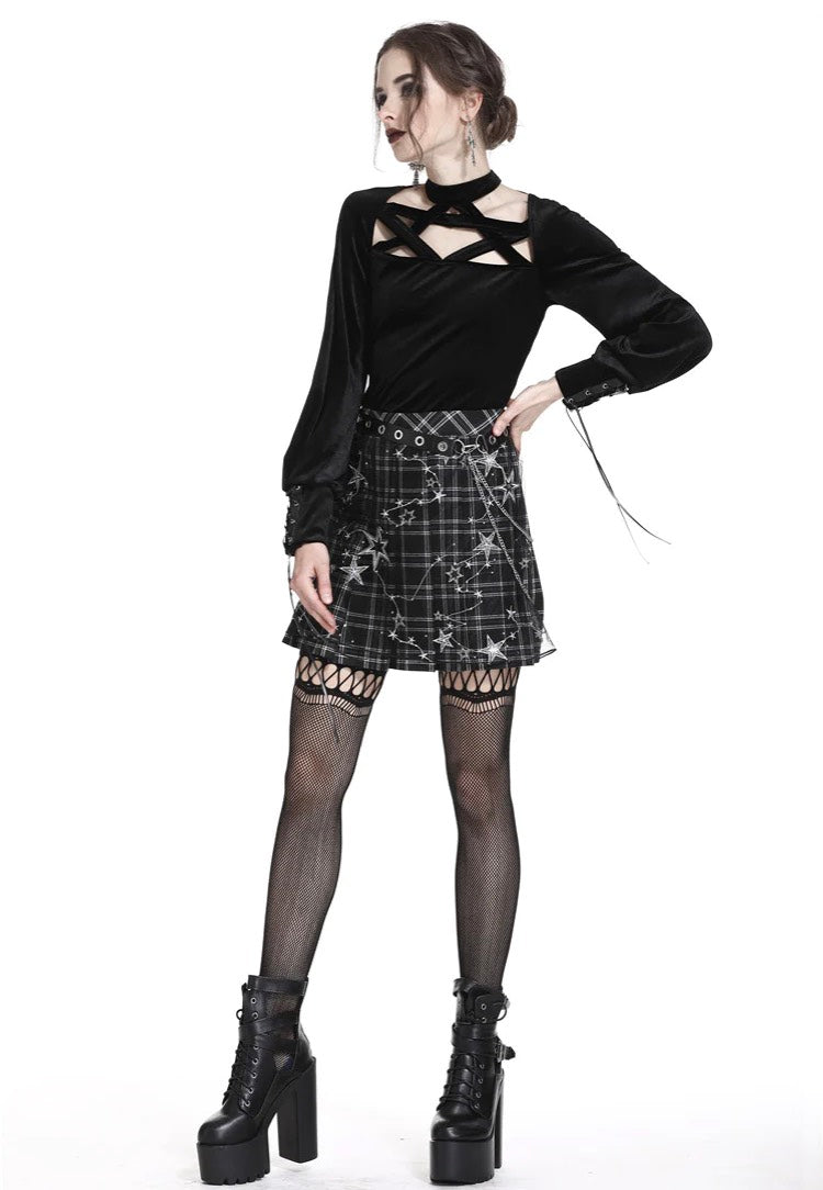 Dark In Love - Pleated Grid Star Mesh Chain - Skirt | Women-Image