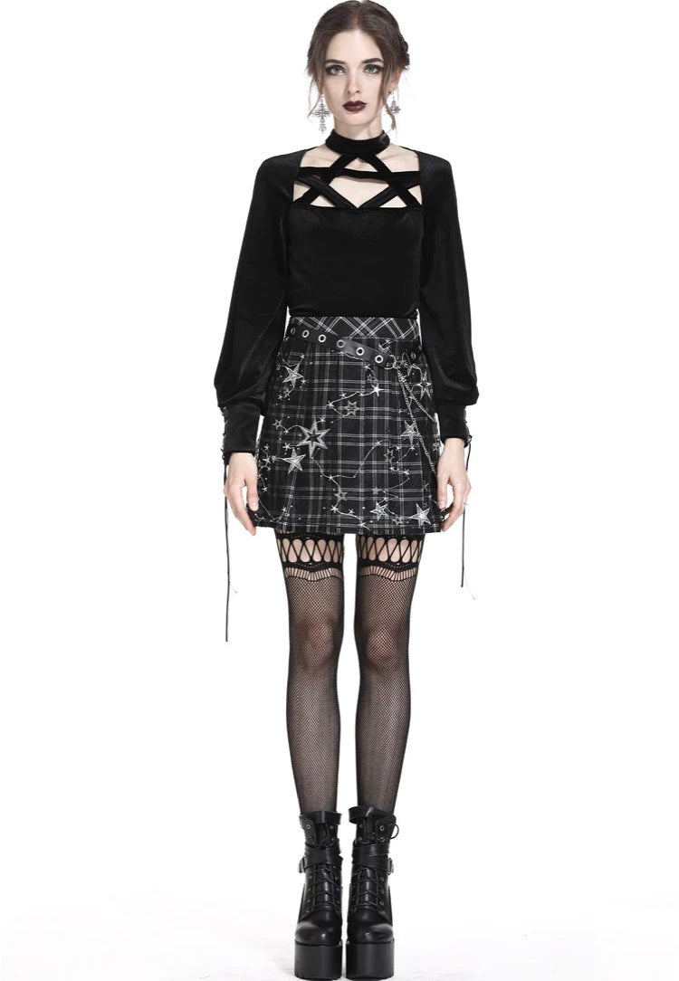 Dark In Love - Pleated Grid Star Mesh Chain - Skirt | Women-Image