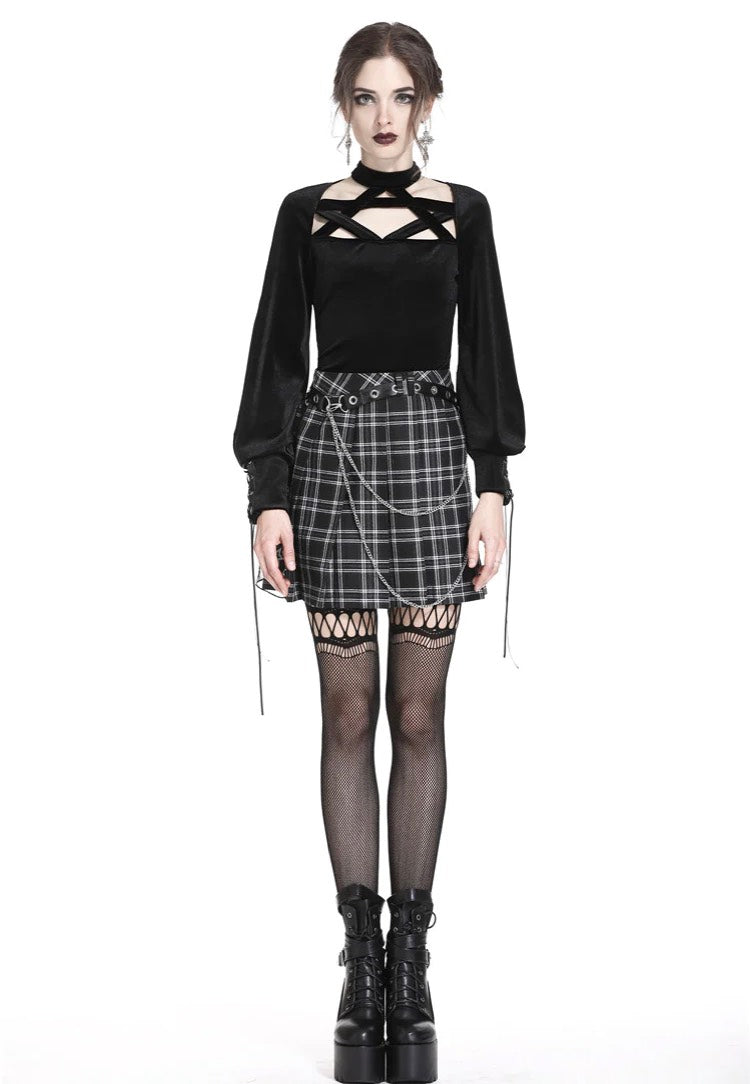 Dark In Love - Pleated Grid Star Mesh Chain - Skirt | Women-Image