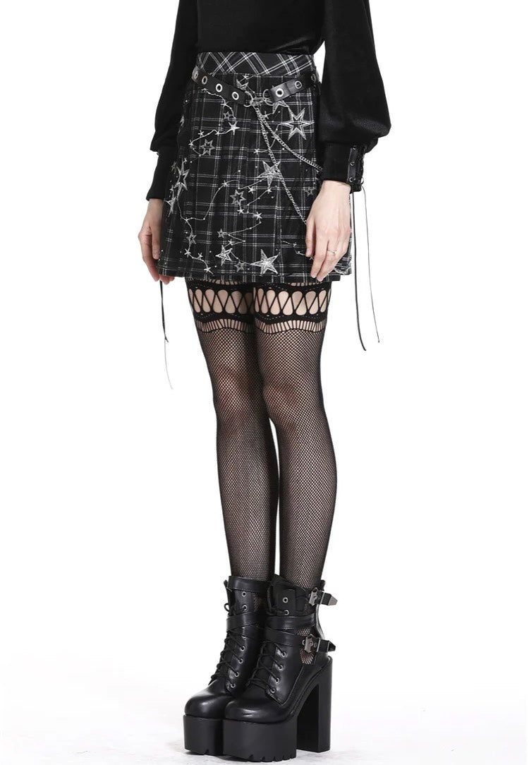 Dark In Love - Pleated Grid Star Mesh Chain - Skirt | Women-Image