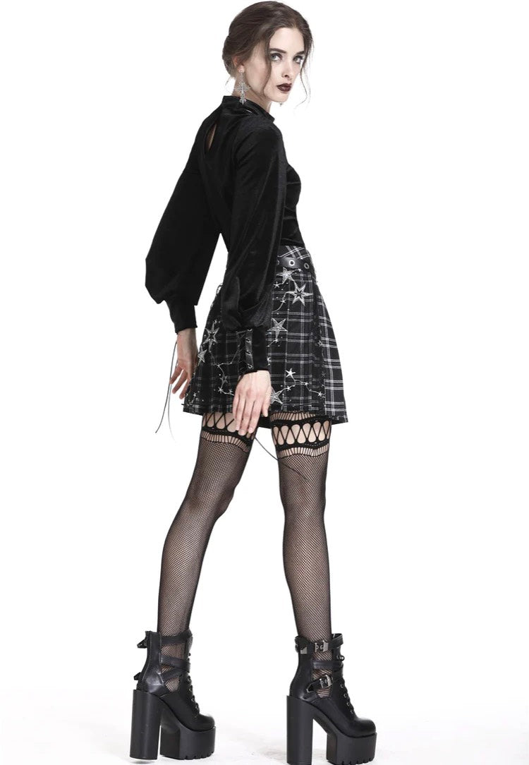 Dark In Love - Pleated Grid Star Mesh Chain - Skirt | Women-Image