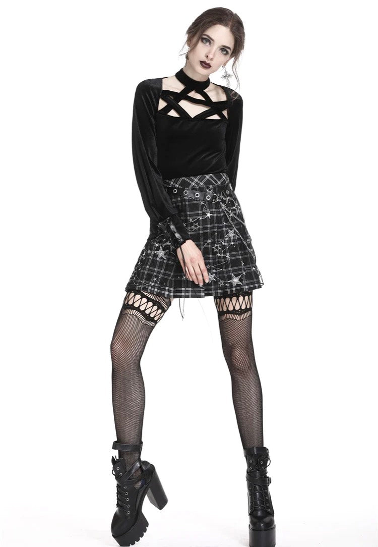 Dark In Love - Pleated Grid Star Mesh Chain - Skirt | Women-Image