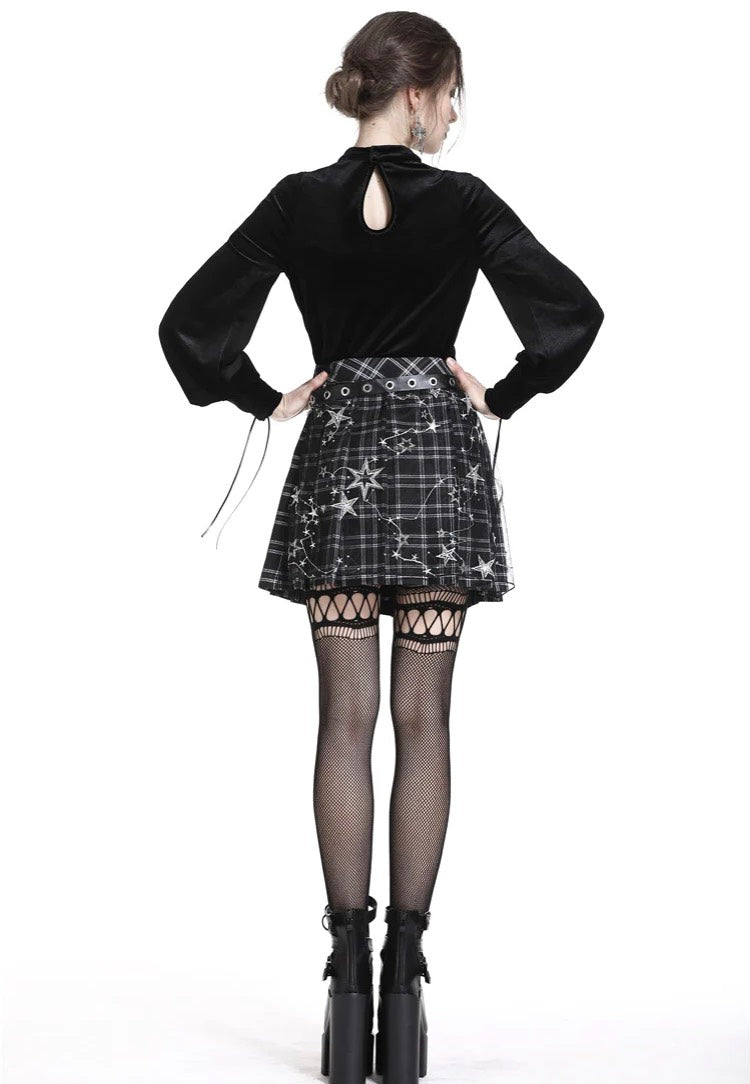 Dark In Love - Pleated Grid Star Mesh Chain - Skirt | Women-Image