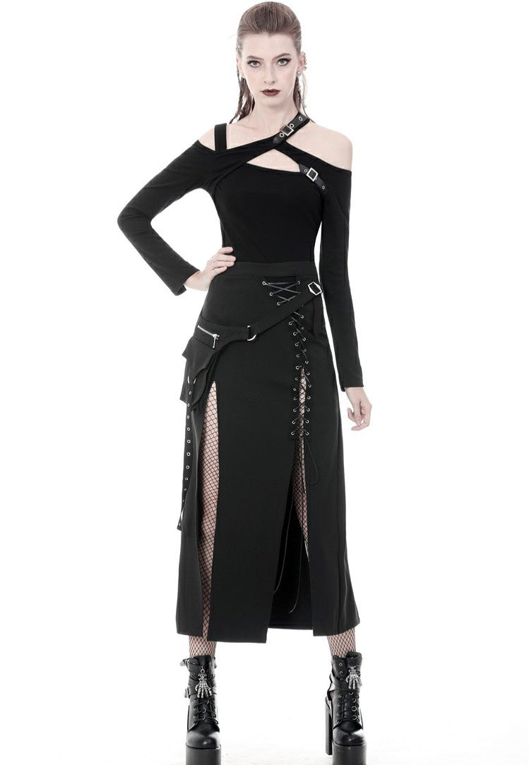 Dark In Love - Punk Sexy Slit Irregular Black - Skirt | Women-Image