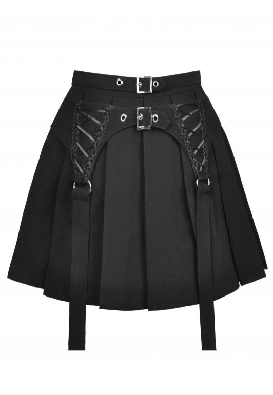 Dark In Love - Black Punk Rock Double Buckle Pleated Black - Skirt | Women-Image