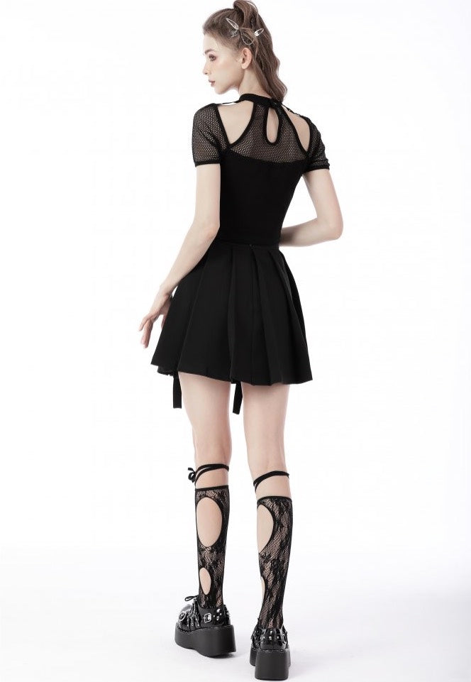 Dark In Love - Black Punk Rock Double Buckle Pleated Black - Skirt | Women-Image