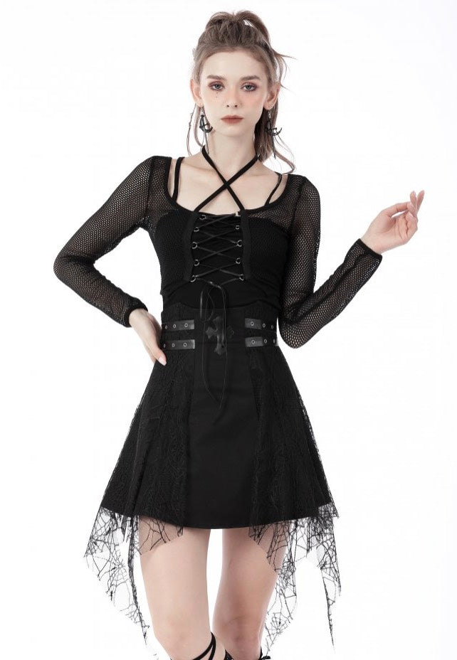 Dark In Love - Punk Rock Cross Spider Net Mini Black - Skirt | Women-Image