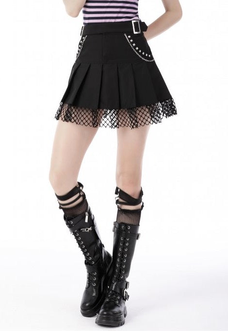 Dark In Love - Rock Girl Studded Pleated Net Mini Black - Skirt | Women-Image