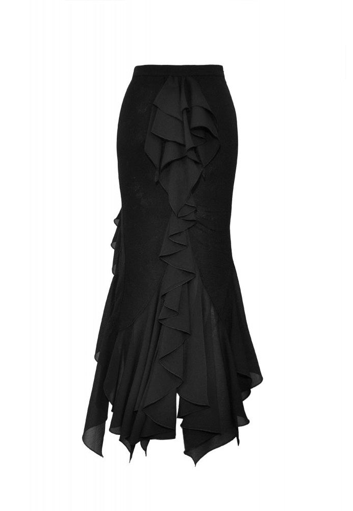 Dark In Love - Black Mermaid Ruffle Slim Long - Skirt | Women-Image