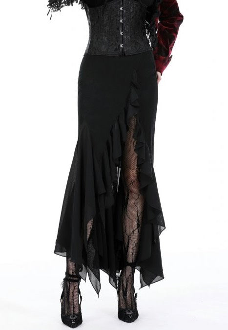 Dark In Love - Black Mermaid Ruffle Slim Long - Skirt | Women-Image