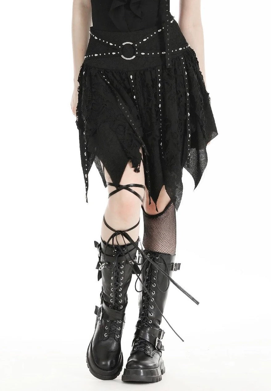 Dark In Love - Punk Irregular Tattered Skul Black - Skirt | Women-Image