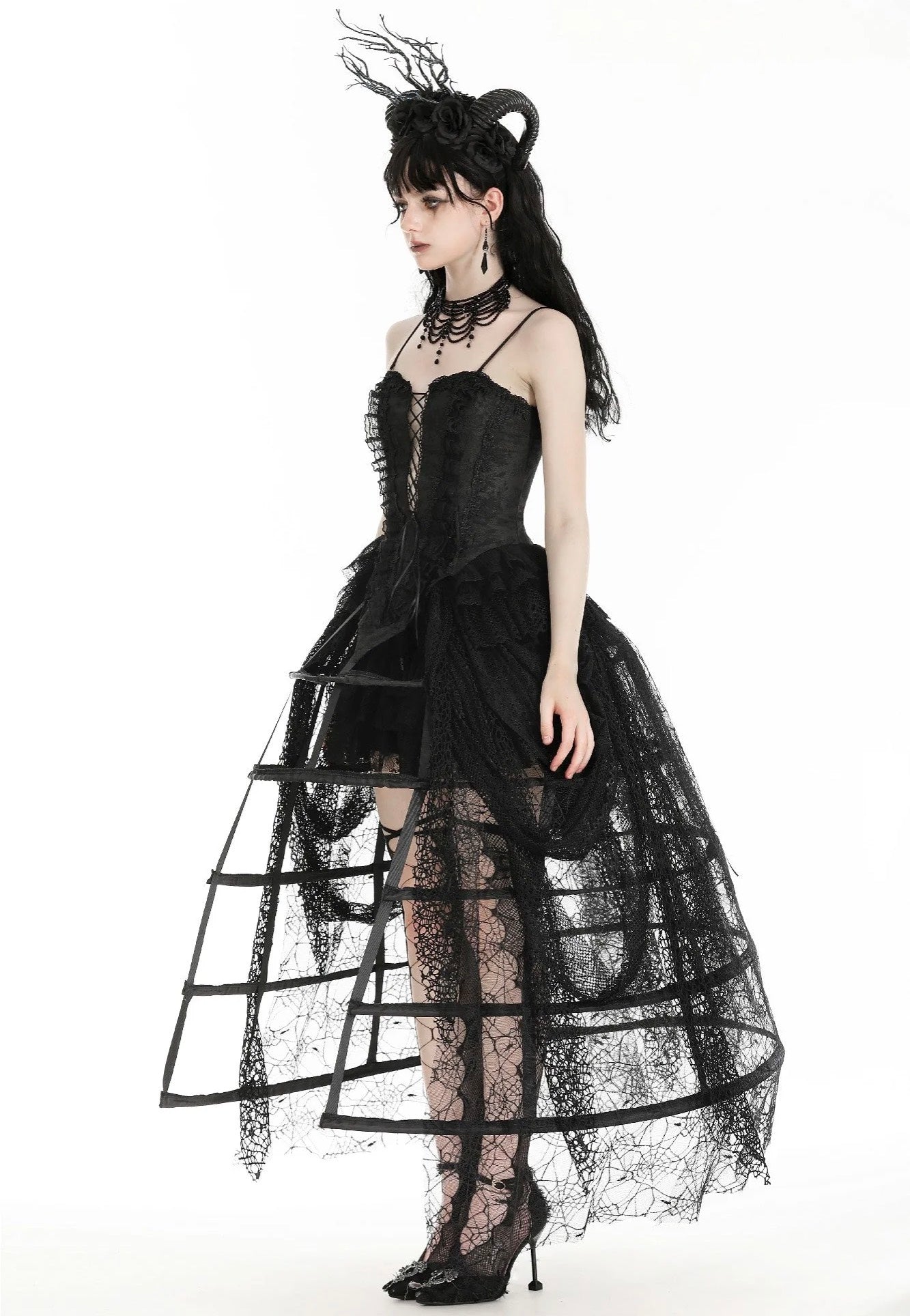 Dark in Love - Rococo Style Spiderweb Tattered Birdcage Petticoat Long - Skirt | Women-Image