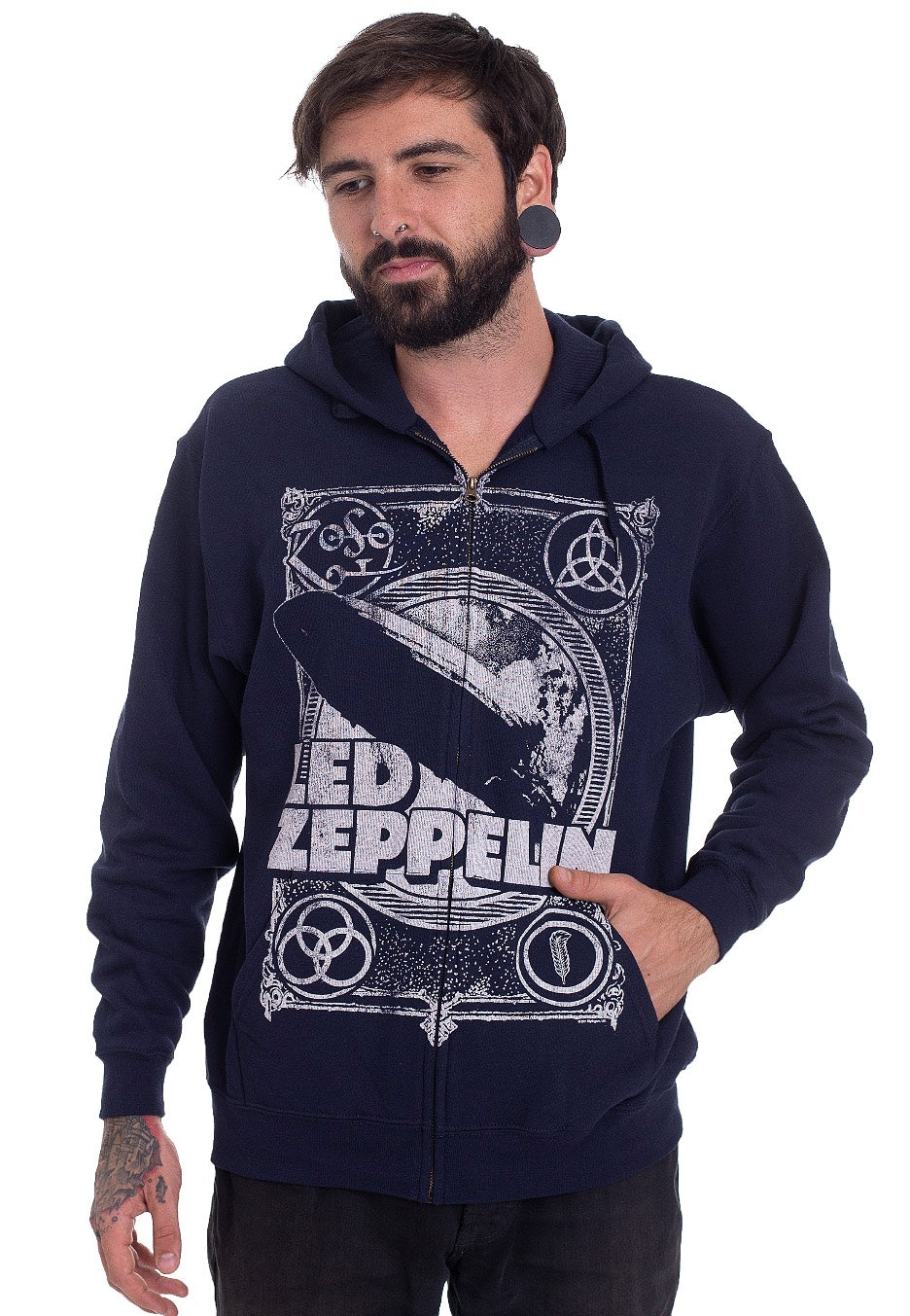 Led Zeppelin - Vintage Print Blue - Zipper | Men-Image