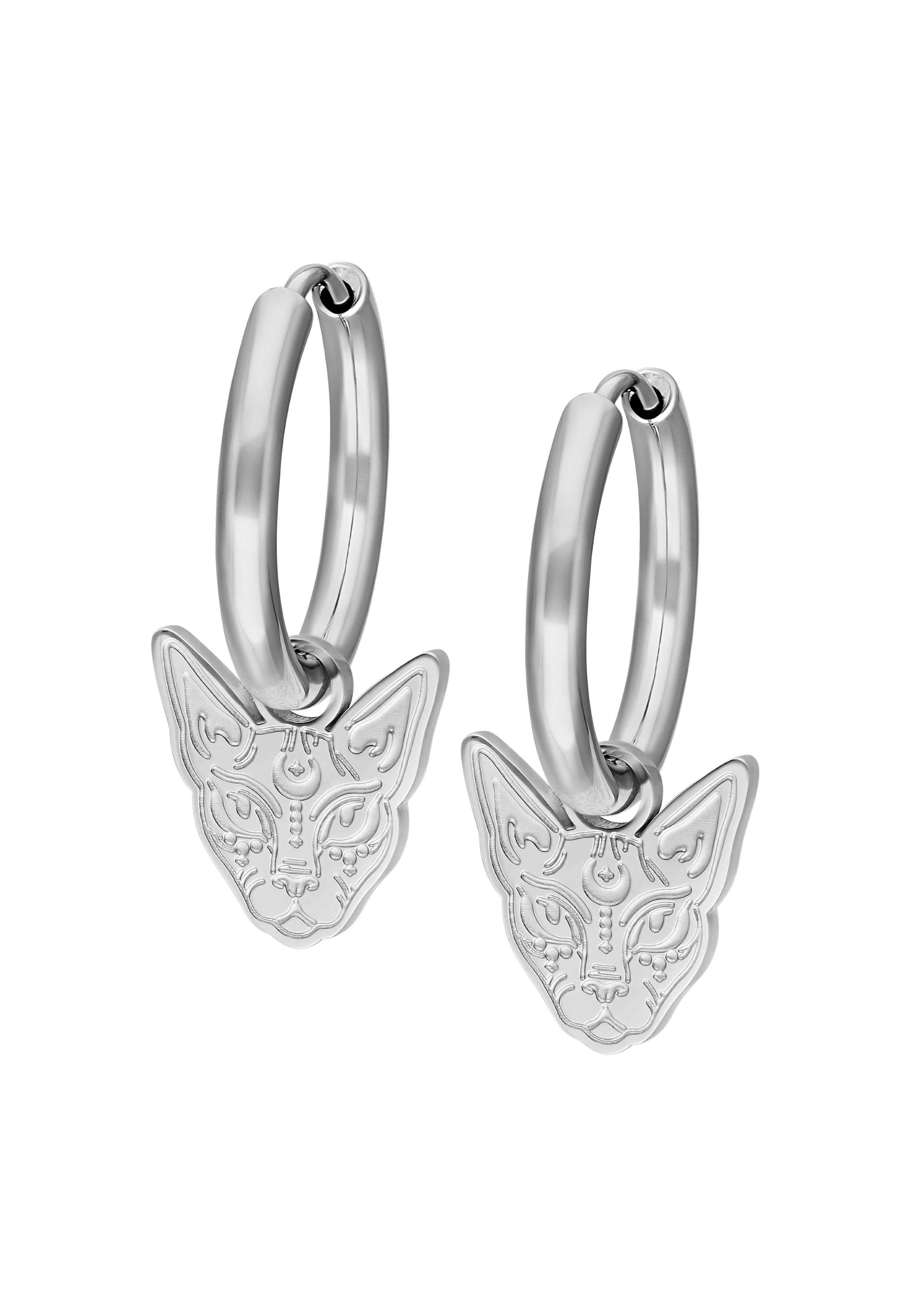 Wildcat - Little Sphynx Silver Hoops - Earrings | Neutral-Image