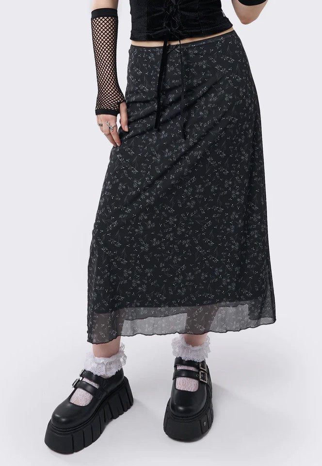 Minga London - Lila Floral Print Midi Black - Skirt | Women-Image