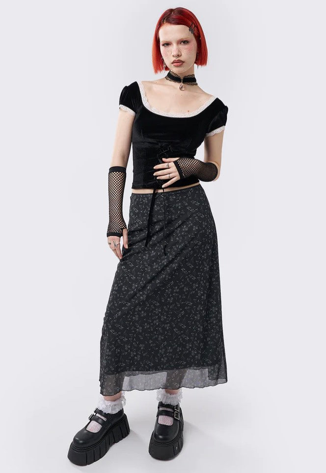 Minga London - Lila Floral Print Midi Black - Skirt | Women-Image