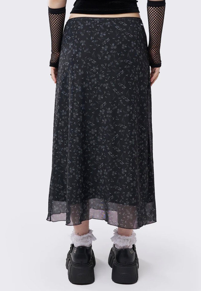 Minga London - Lila Floral Print Midi Black - Skirt | Women-Image