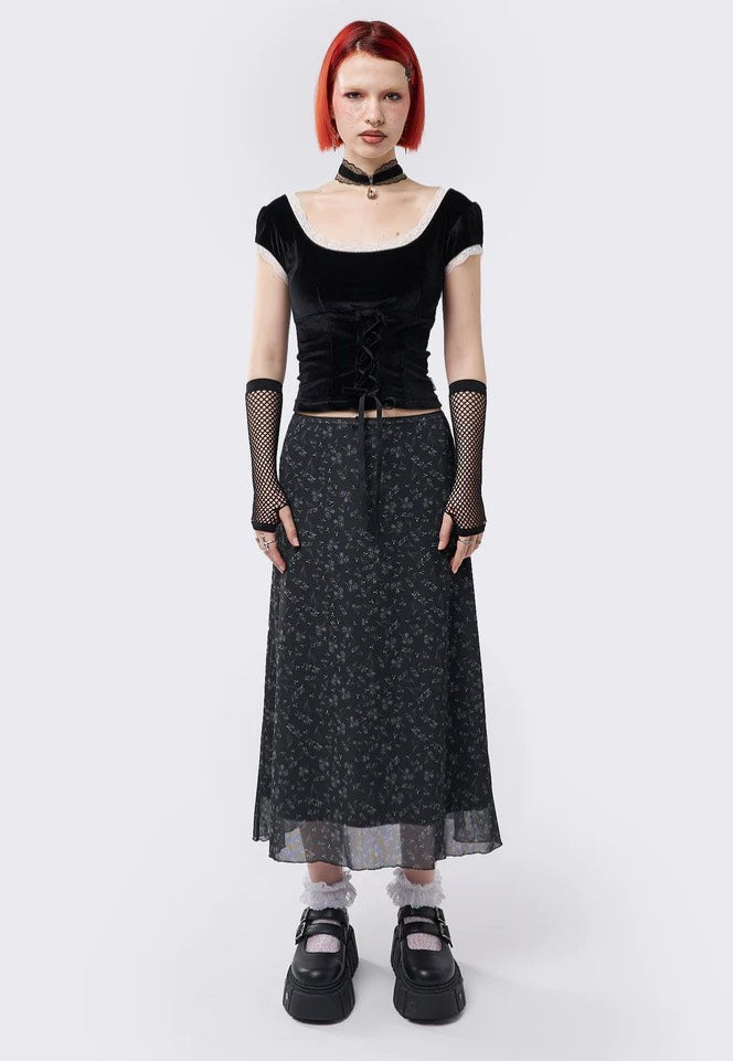 Minga London - Lila Floral Print Midi Black - Skirt | Women-Image