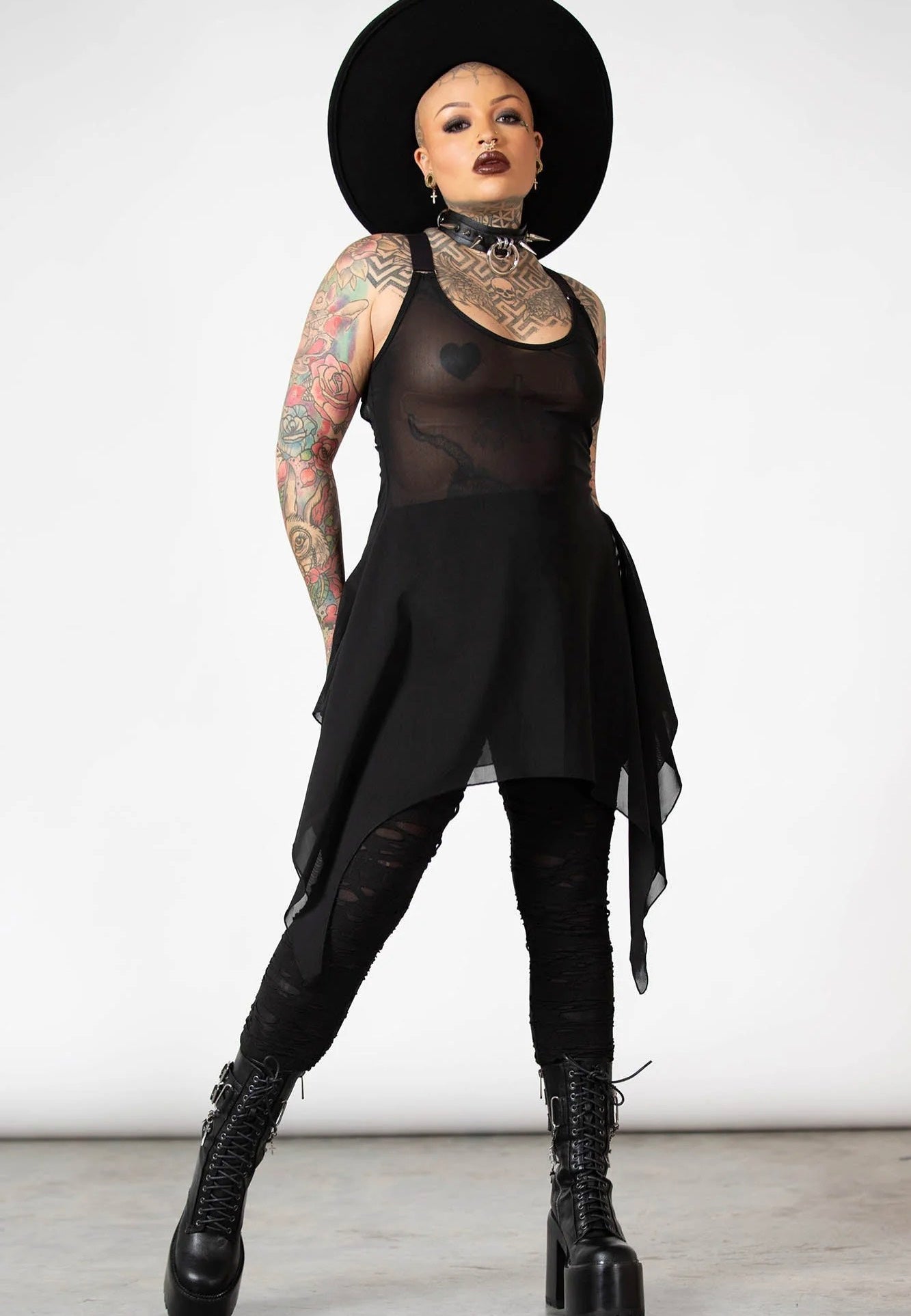 Killstar - Lilith's Blood Mesh Tunic Black - Top | Women-Image