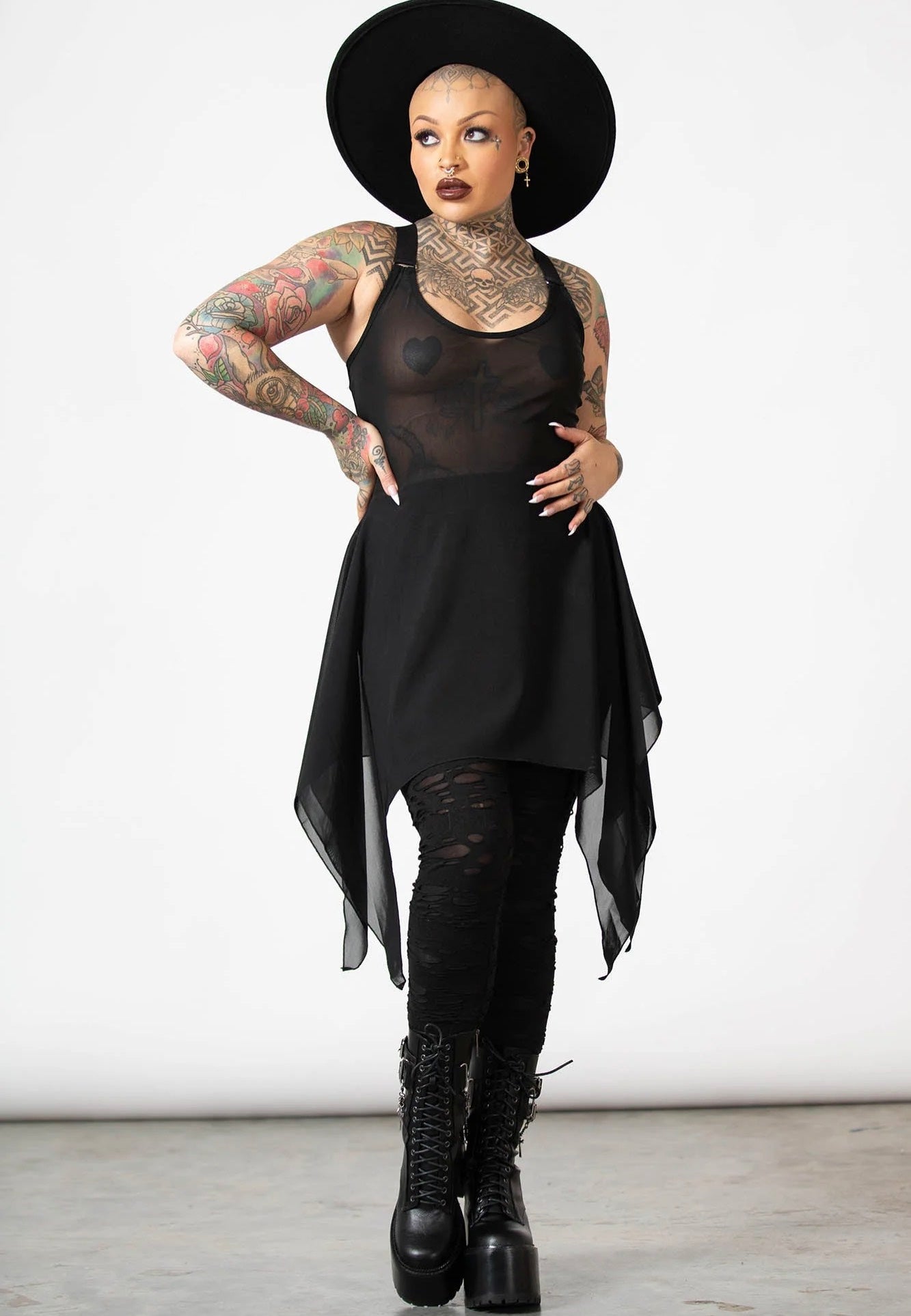 Killstar - Lilith's Blood Mesh Tunic Black - Top | Women-Image