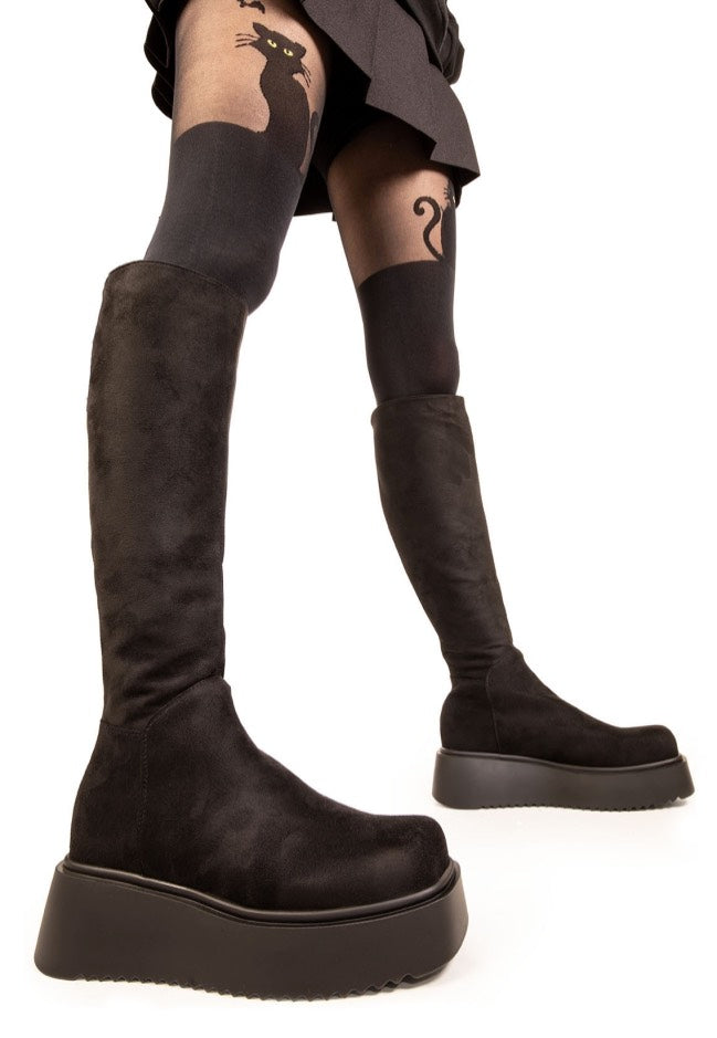 Lamoda - Cruel Winter Chunky Knee High Black Suede - Girl Shoes | Women-Image