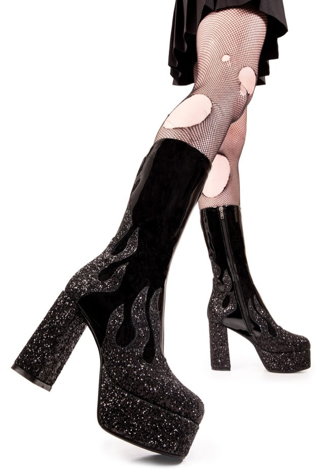 Lamoda - Miami Platform Ankle Black Patent/Black Glitter - Girl Shoes | Women-Image