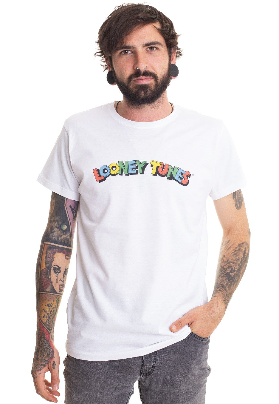 Looney Tunes - Block Multi Colour Logo White - T-Shirt | Men-Image