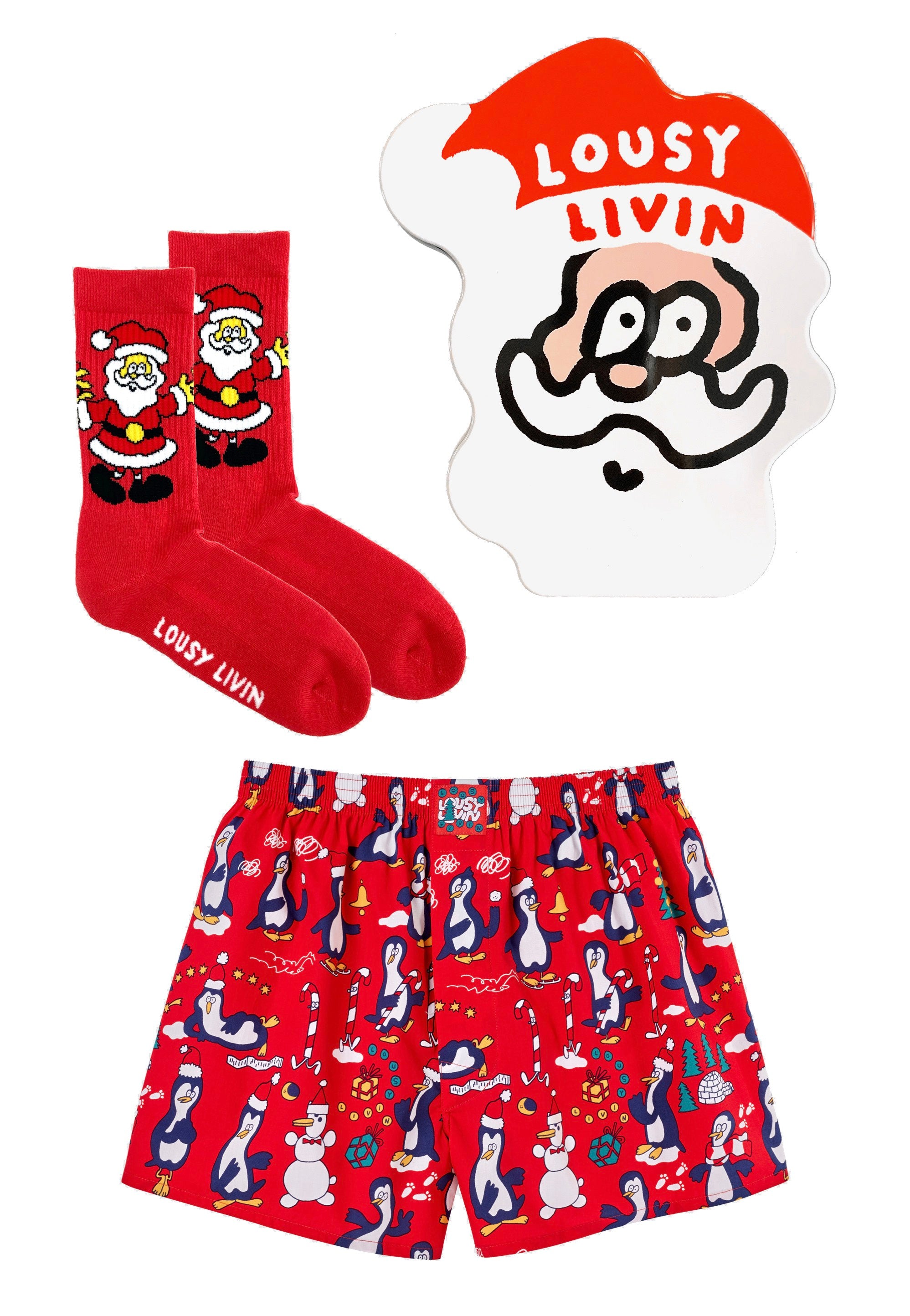 Lousy Livin - Pinguins & Santa Socks Red - Boxershorts | Men-Image