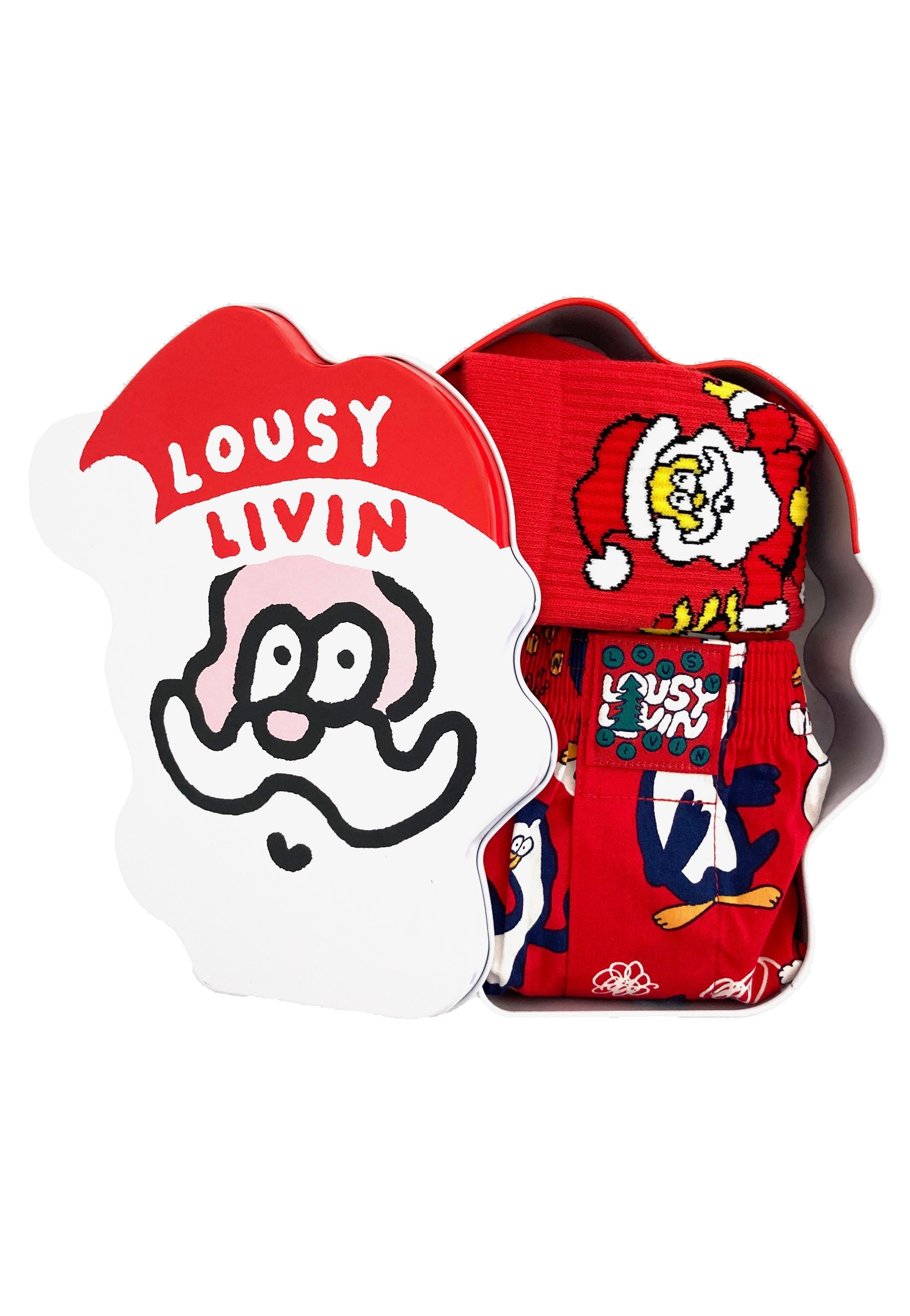 Lousy Livin - Pinguins & Santa Socks Red - Boxershorts | Men-Image