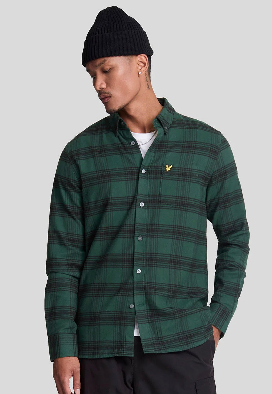 Lyle & Scott - Tonal Check Flannel Argyle Teal/Jet Black - Shirt | Men-Image