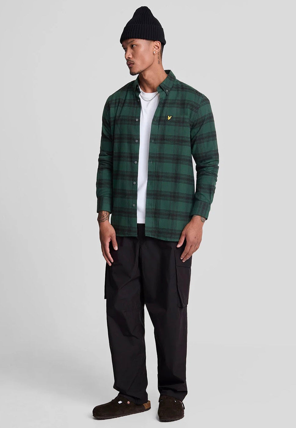 Lyle & Scott - Tonal Check Flannel Argyle Teal/Jet Black - Shirt | Men-Image