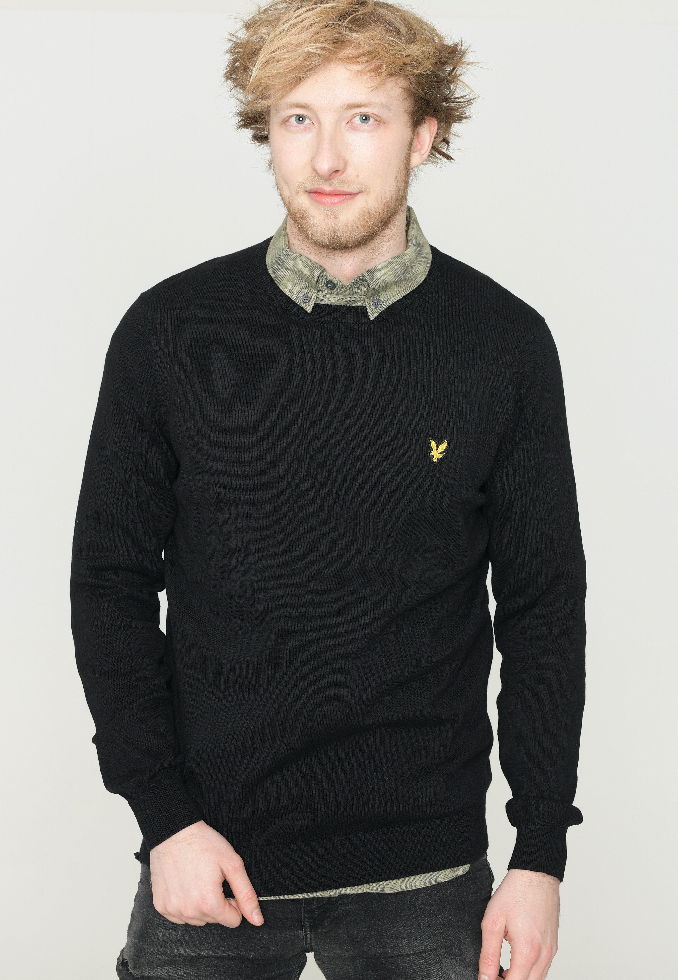 Lyle & Scott - Cotton Crew Neck Jet Black - Pullover | Men-Image