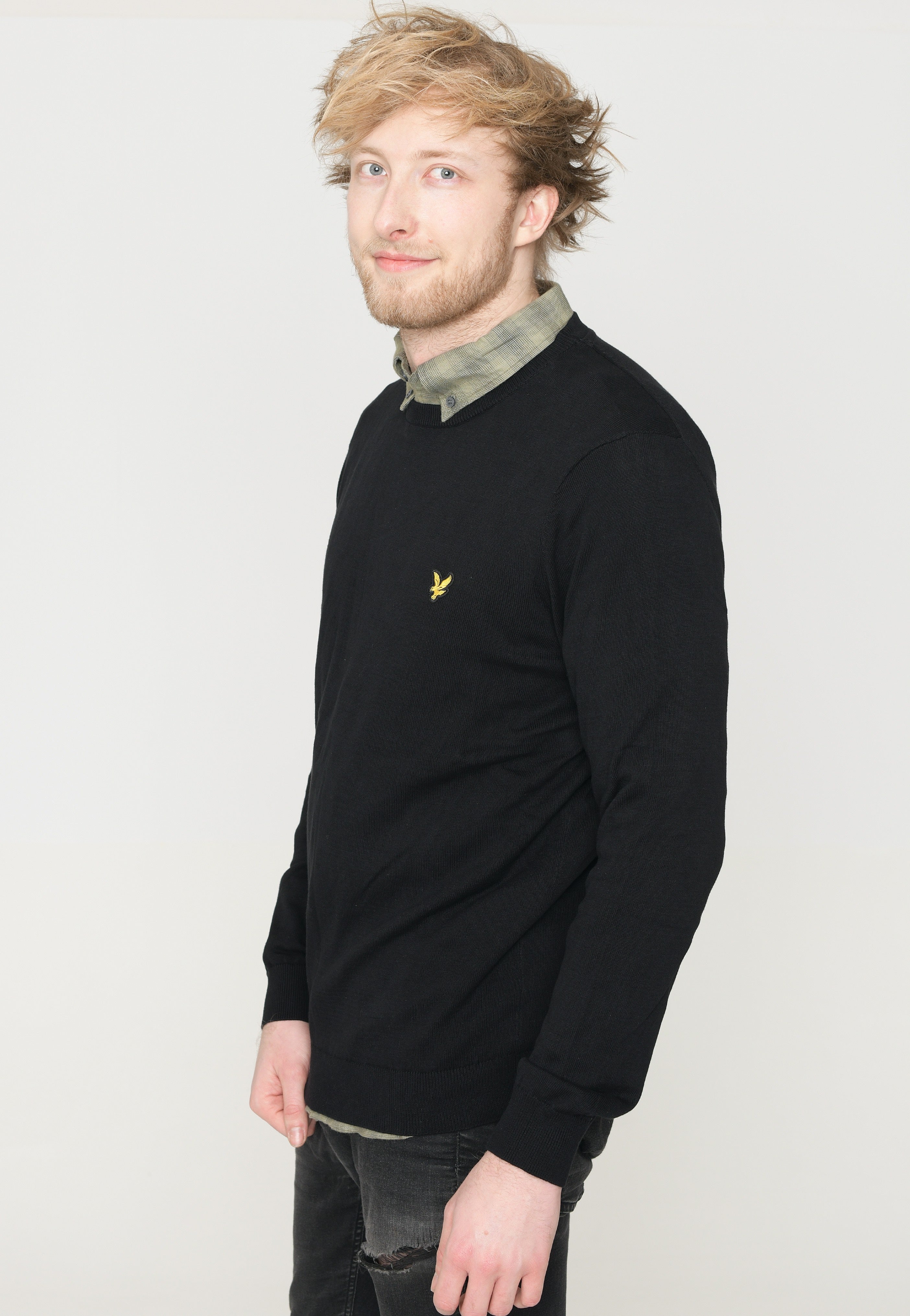 Lyle & Scott - Cotton Crew Neck Jet Black - Pullover | Men-Image