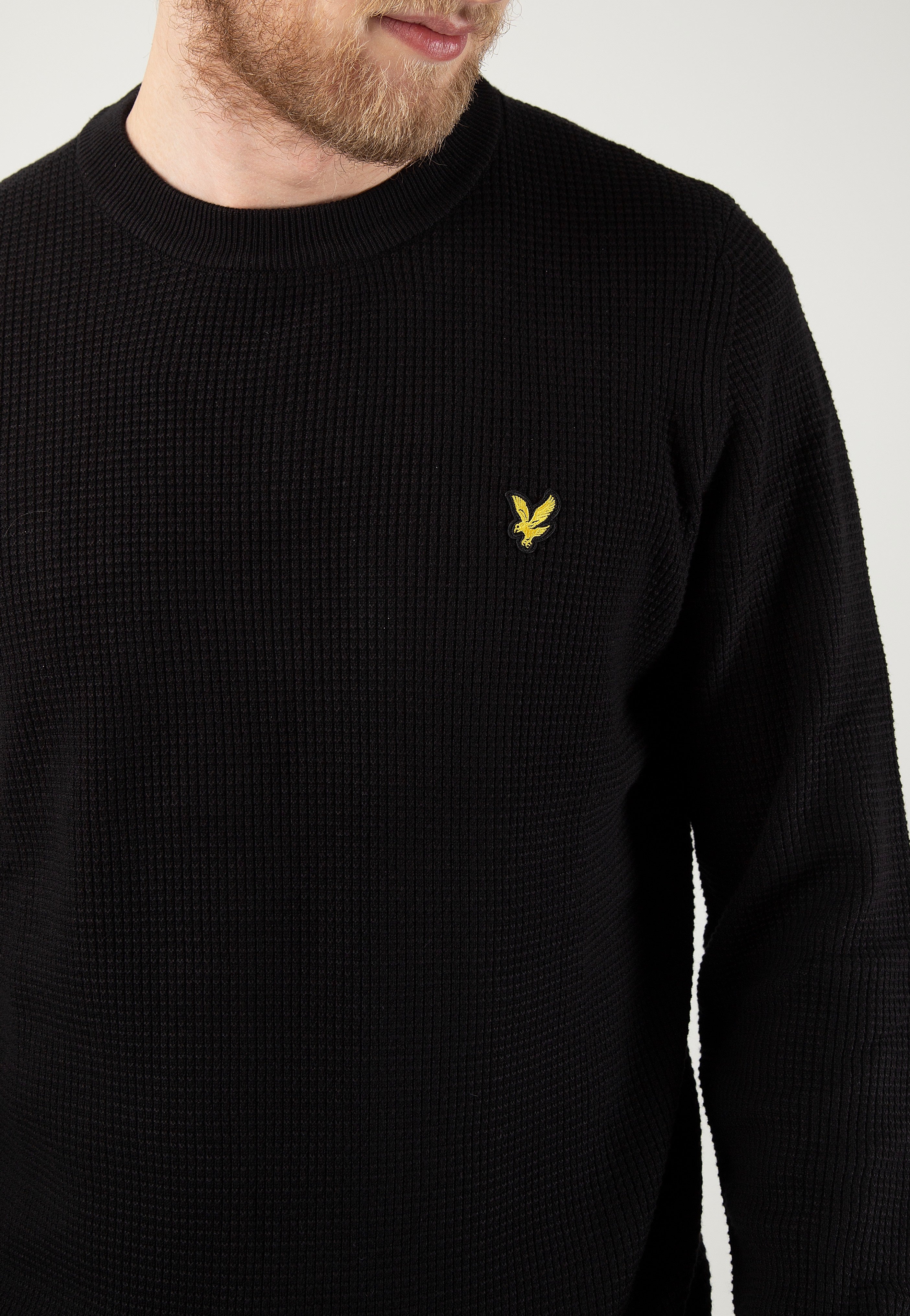 Lyle & Scott - Grid Knit Crew Neck Jet Black - Pullover | Men-Image