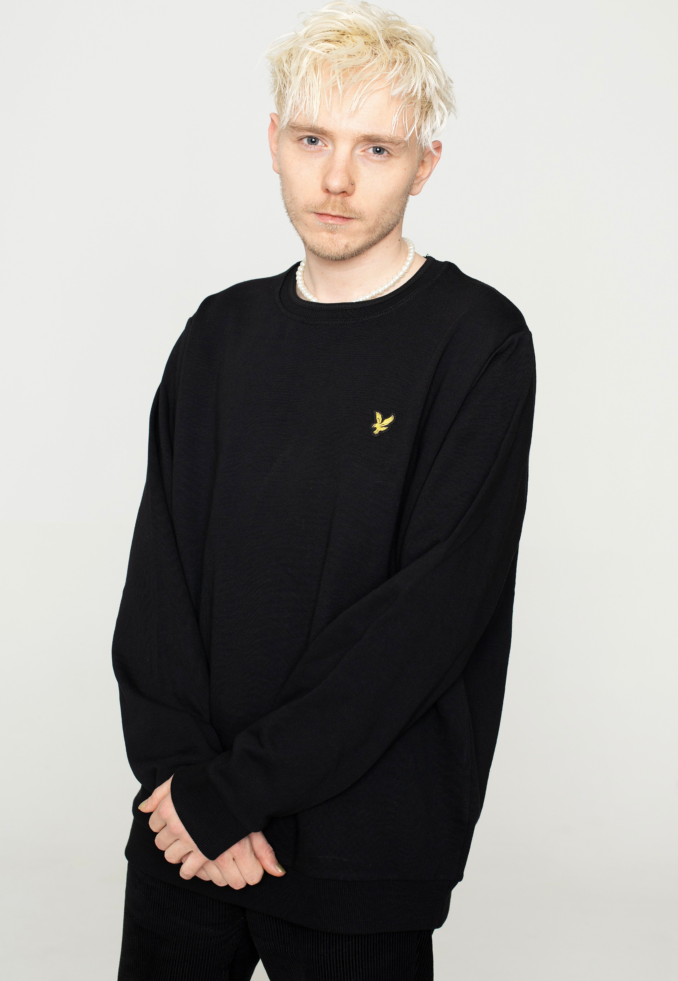 Lyle & Scott - Inset Crew Neck Jet Black - Sweater | Men-Image