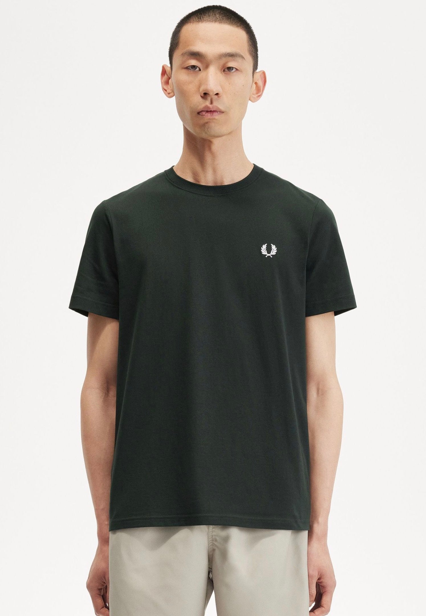 Fred Perry - Crew Neck Night Green/White - T-Shirt | Men-Image