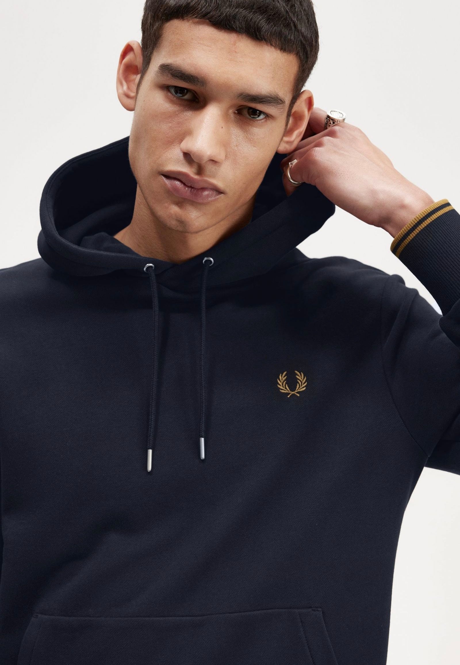 Fred Perry - Tipped Hooded Navy/Dark Caramel - Hoodie | Men-Image