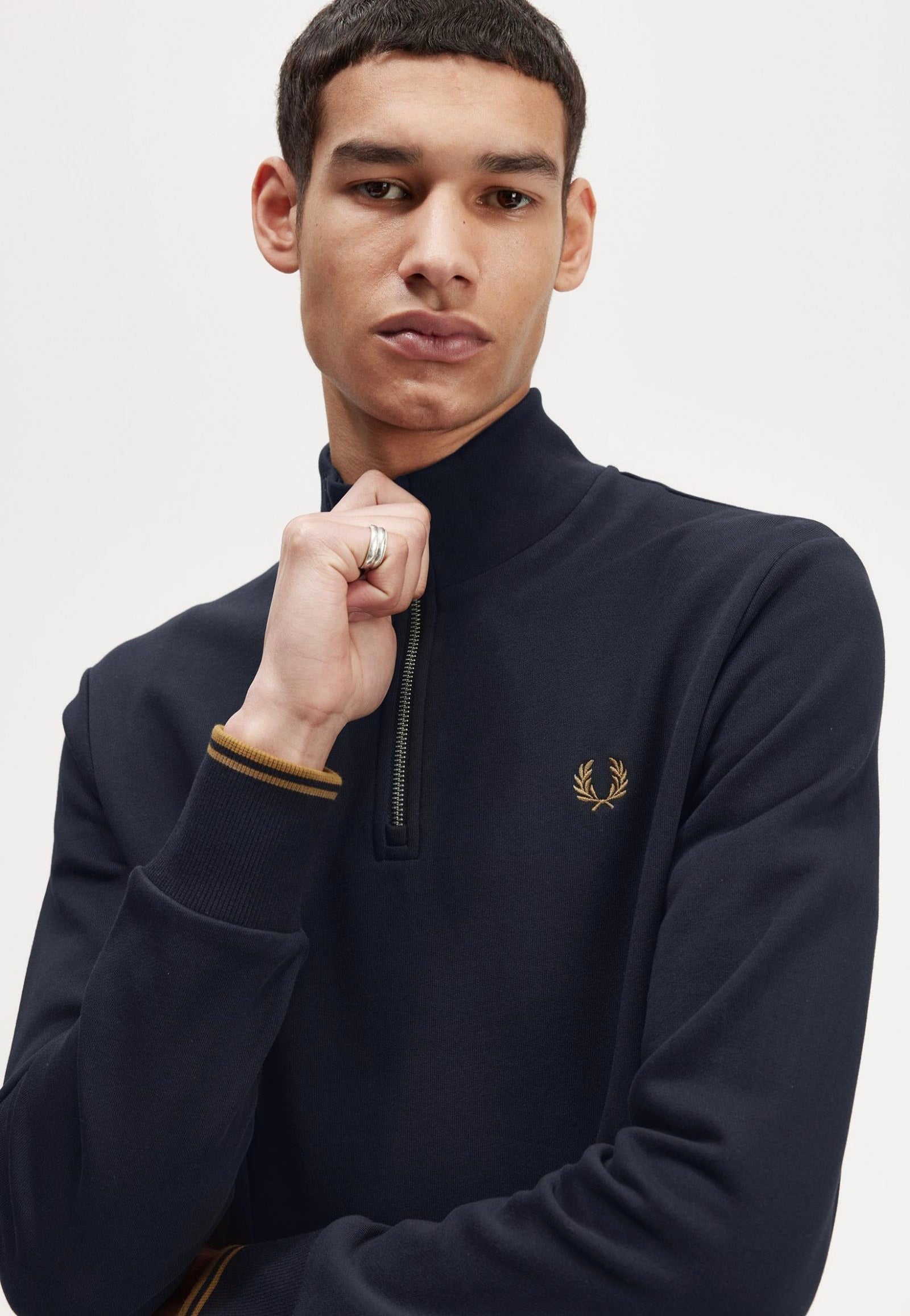 Fred Perry - Half Zip Navy/Dark Caramel - Sweater | Men-Image