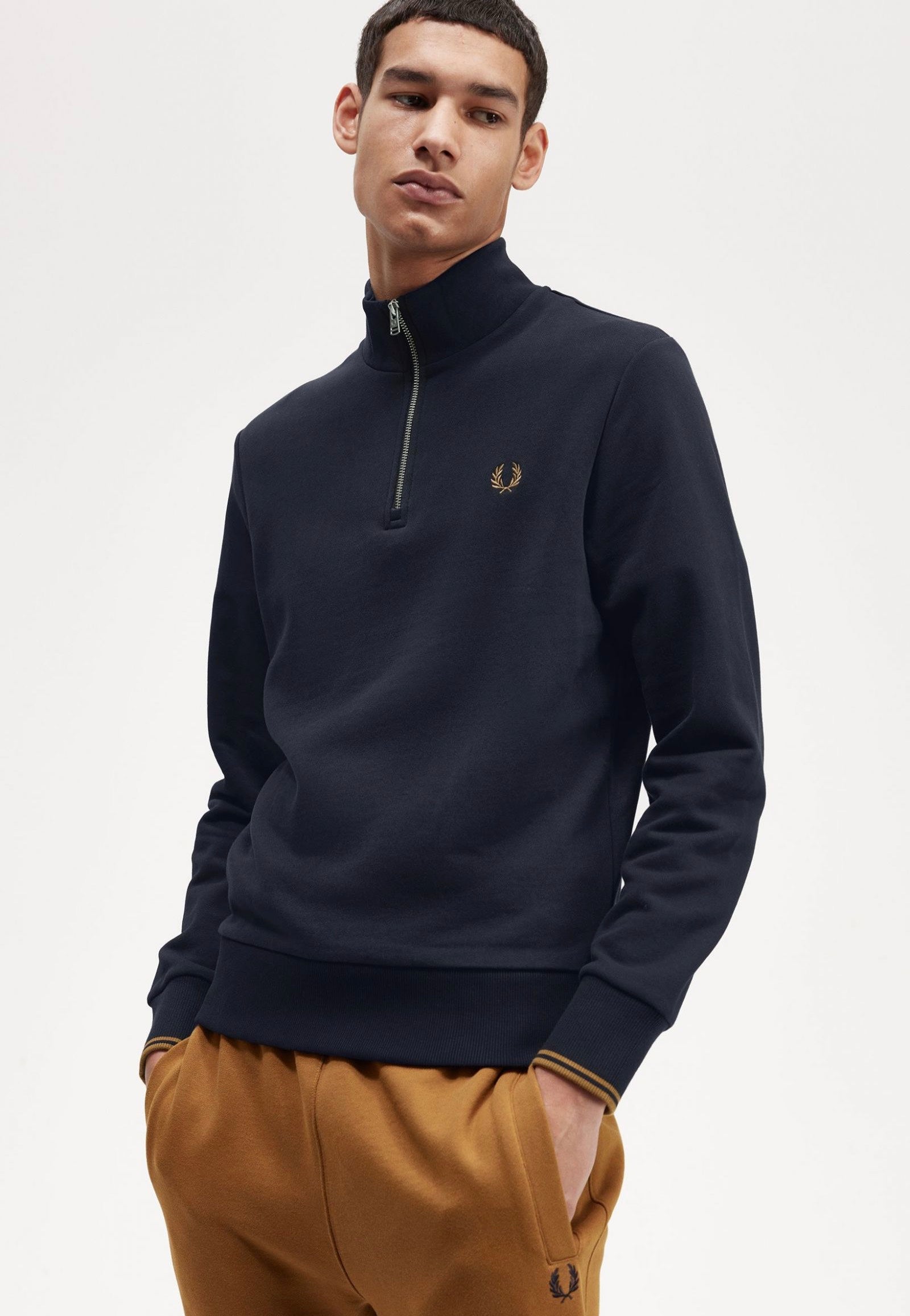 Fred Perry - Half Zip Navy/Dark Caramel - Sweater | Men-Image