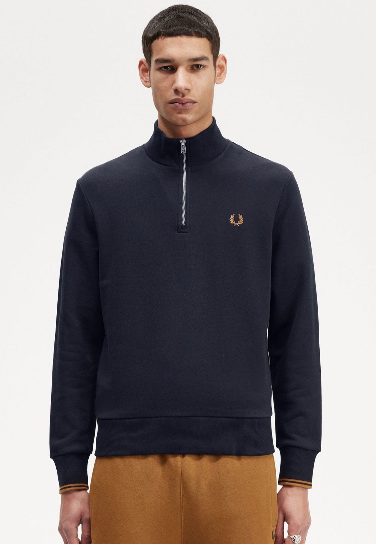 Fred Perry - Half Zip Navy/Dark Caramel - Sweater | Men-Image