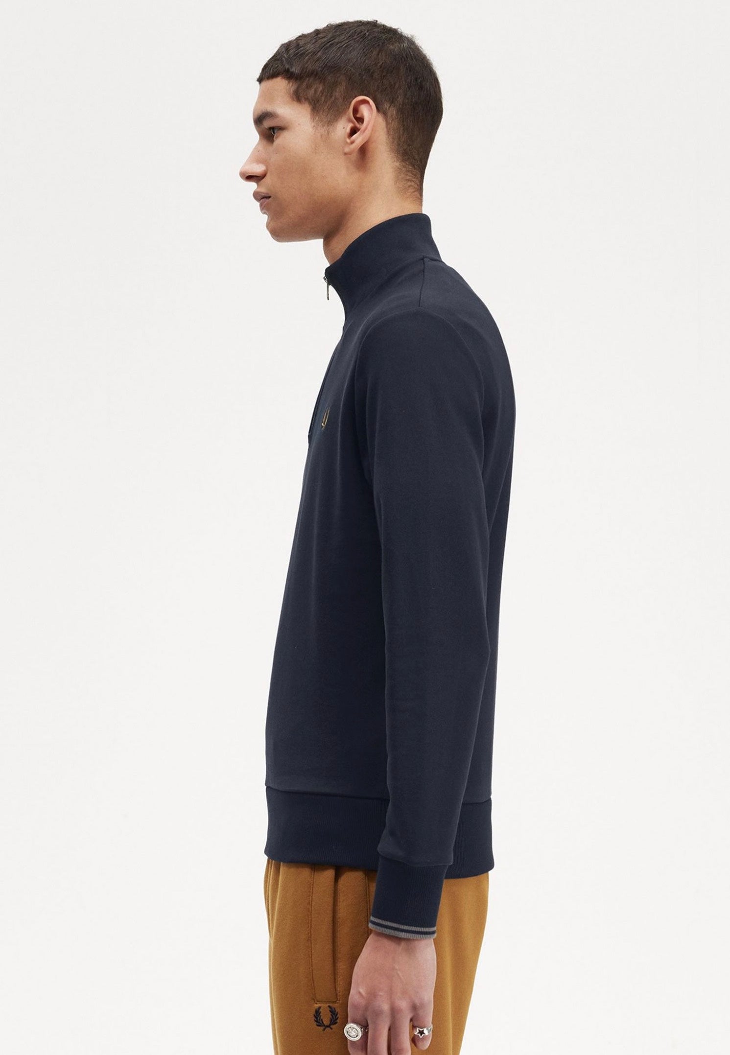 Fred Perry - Half Zip Navy/Dark Caramel - Sweater | Men-Image