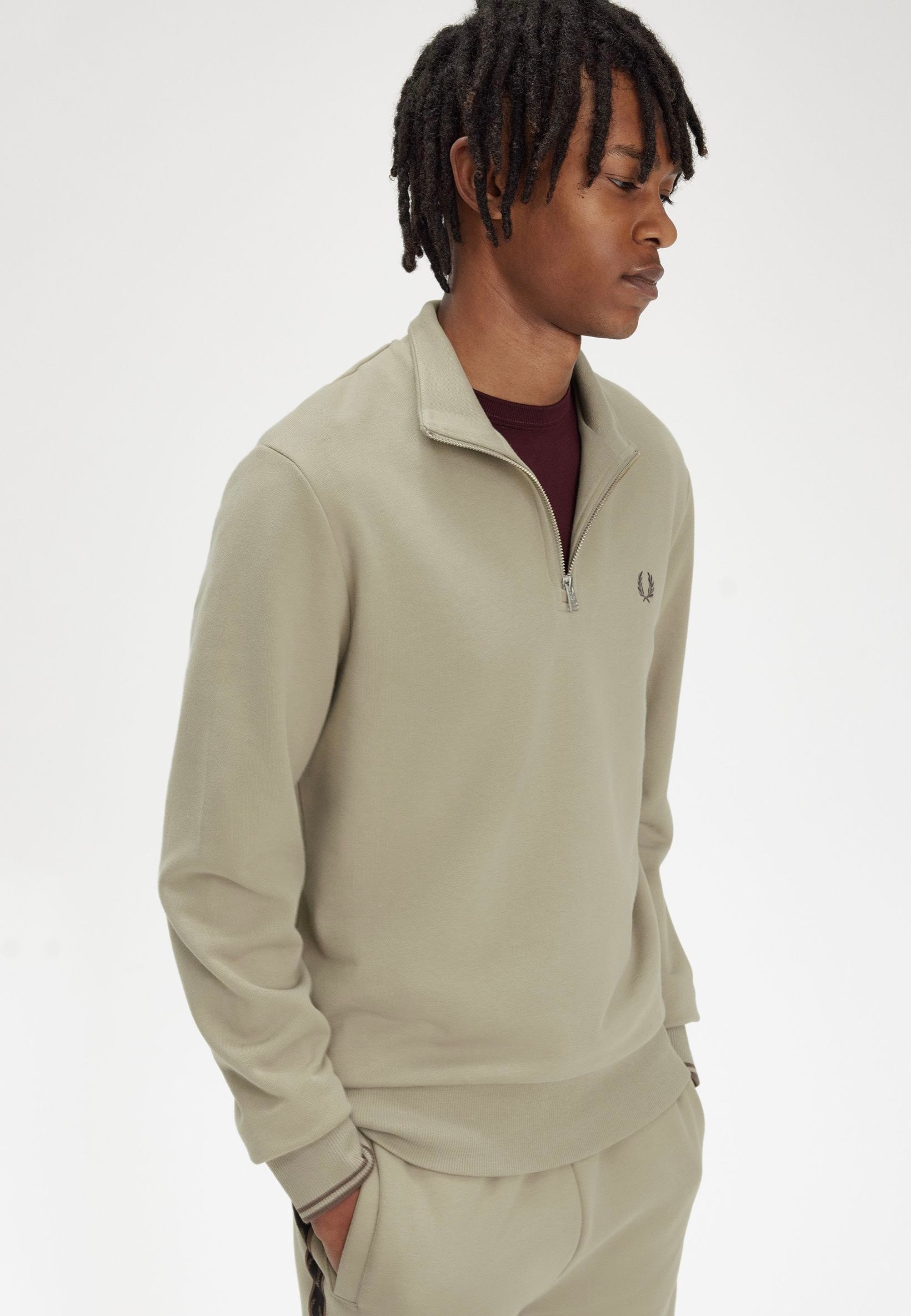 Fred Perry - Half Zip Warm Grey/Brick - Pullover | Men-Image