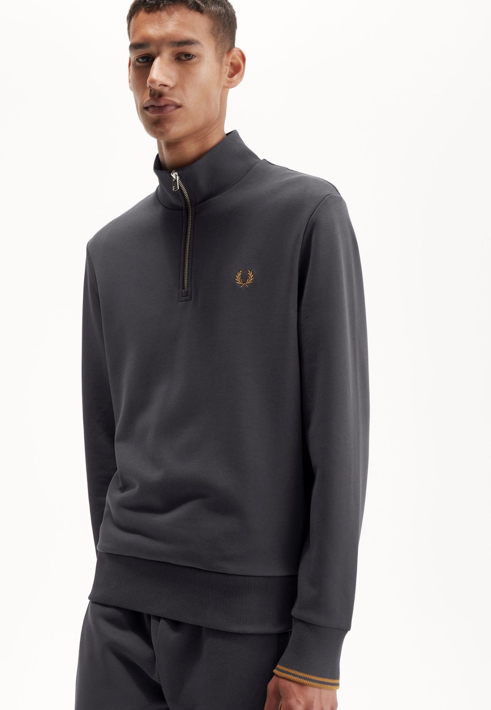 Fred Perry - Half Zip Anchor Grey/Dark Caramel - Pullover | Men-Image