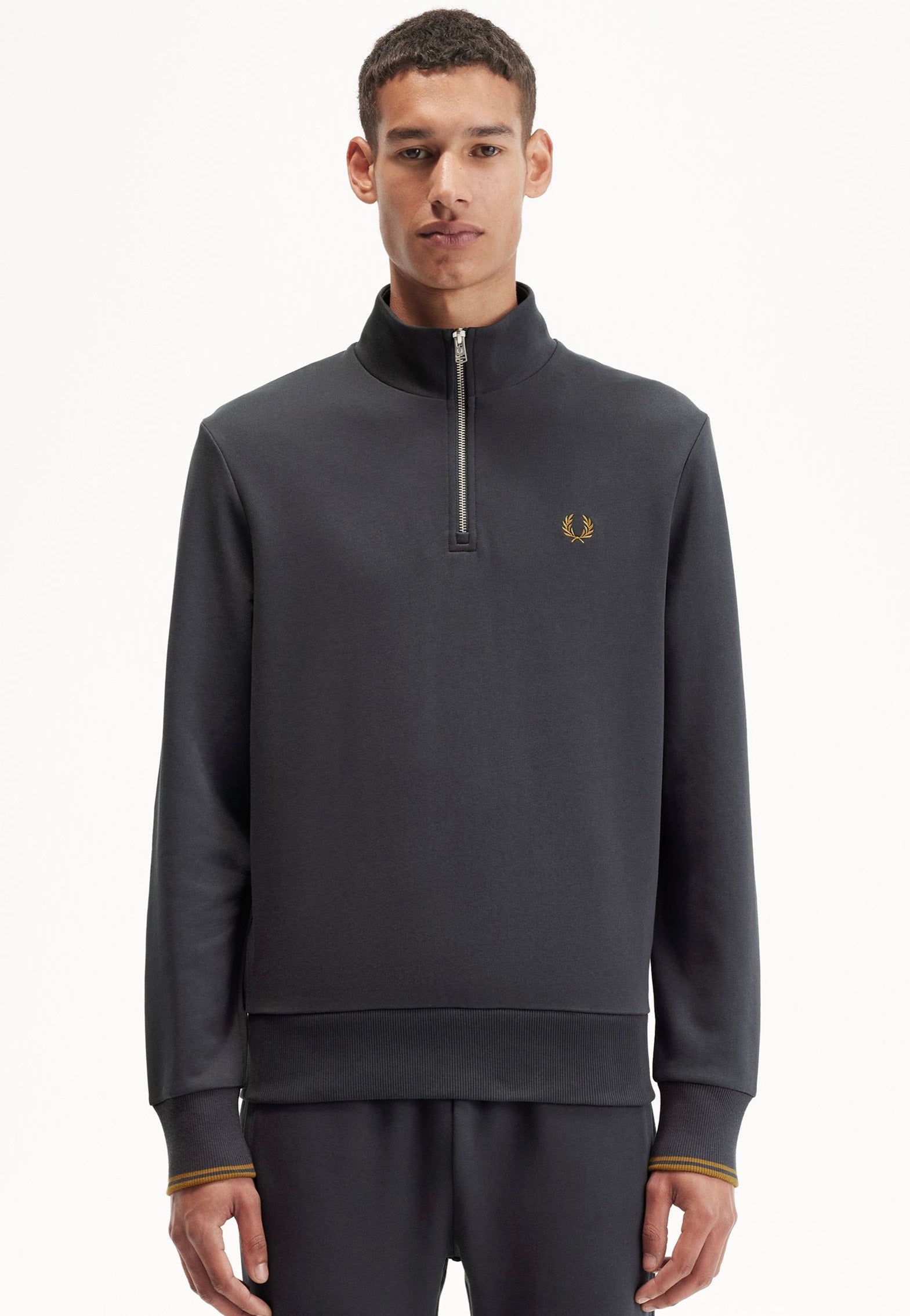 Fred Perry - Half Zip Anchor Grey/Dark Caramel - Pullover | Men-Image