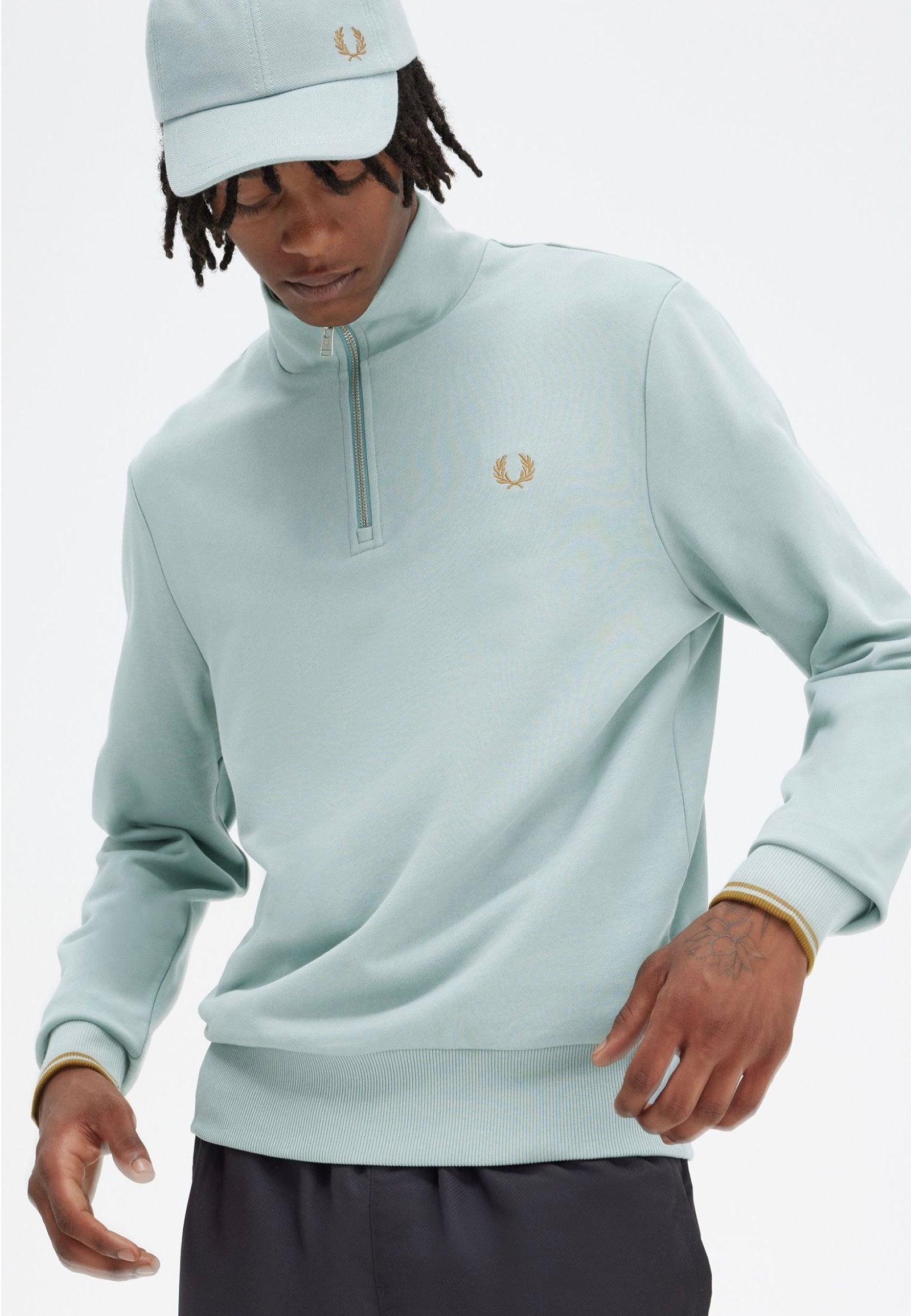 Fred Perry - Half Zip Silver Blue/Dark Caramel - Sweater | Men-Image