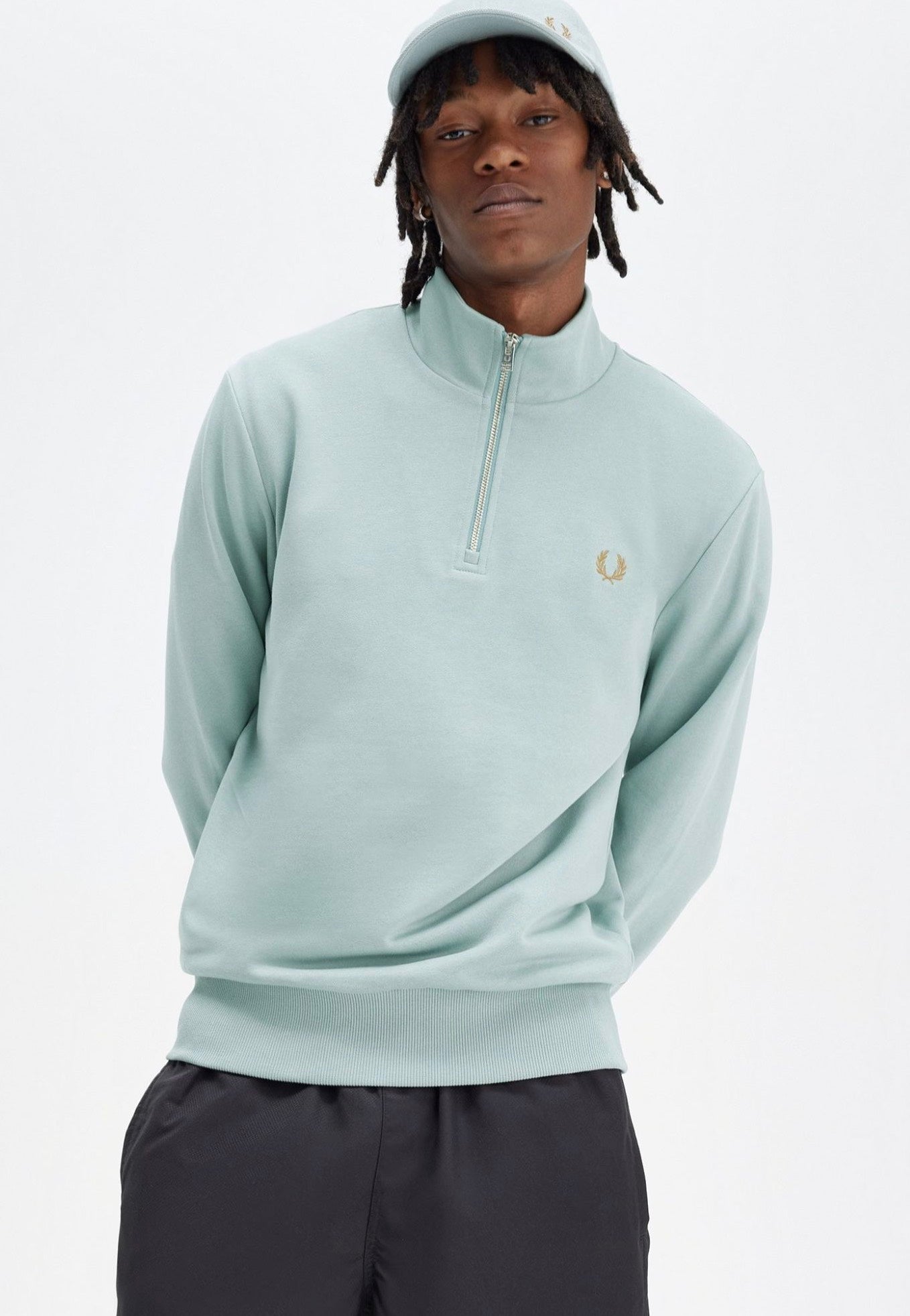 Fred Perry - Half Zip Silver Blue/Dark Caramel - Sweater | Men-Image