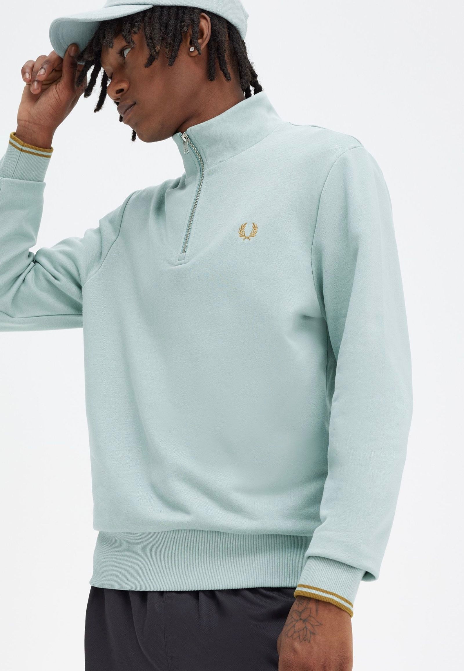 Fred Perry - Half Zip Silver Blue/Dark Caramel - Sweater | Men-Image