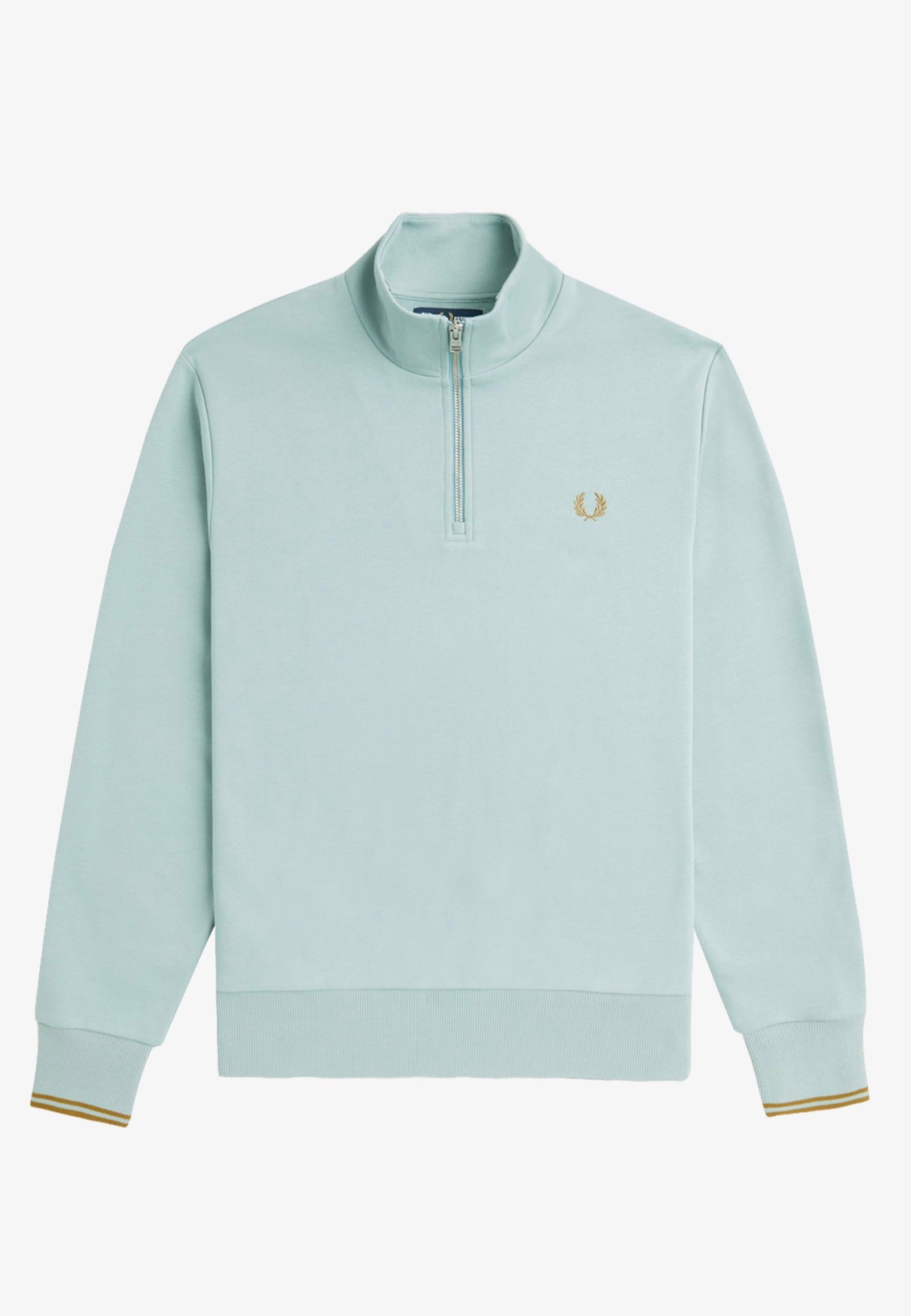 Fred Perry - Half Zip Silver Blue/Dark Caramel - Sweater | Men-Image